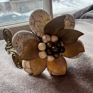 Gold and Cream Boho Floral Bracelet or Arm Cuff